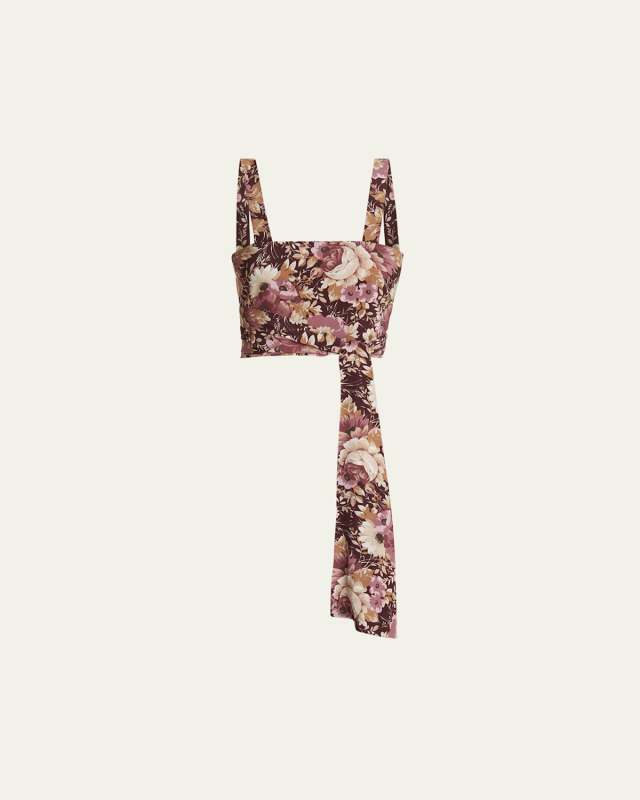 Rose Print Cropped Silk Top